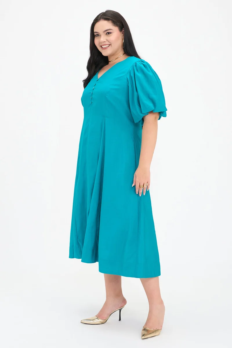 Virgio Green Solid Viscose Fit And Flare Midi Plus Size Dress for Women for Women | Best Price UAE