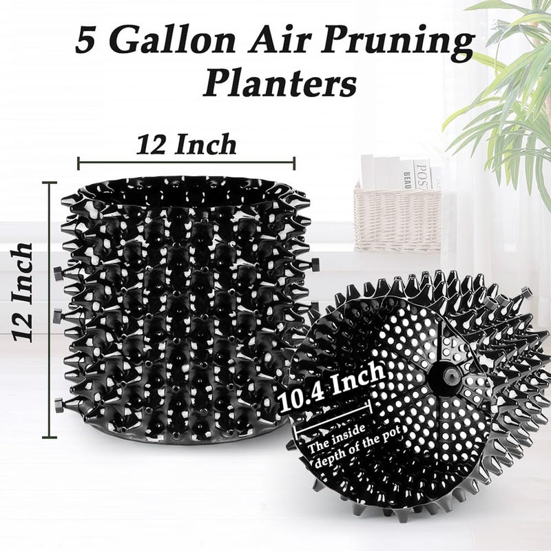 RooTrimmer 5 Gallon Air Pruning Containers, Roots Control Planter New Plastic Nursery Pots Fruit Vegetable Orchard Garden Self-Planting Pots, Size 12"x12", Black, (10P) - Image 5