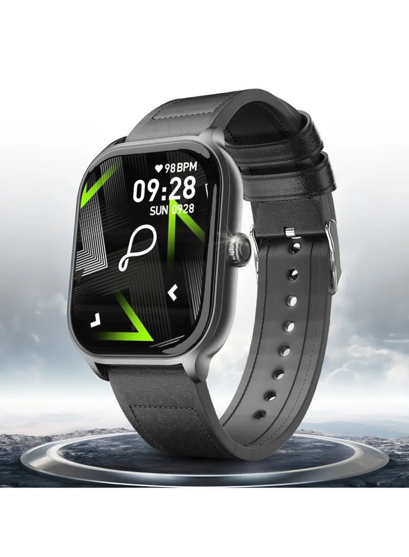 Pebble Edge 2.01" True HD Display, Premium Leather Strap, Light Weight Design, Health suite, BT Calling, Calculator,