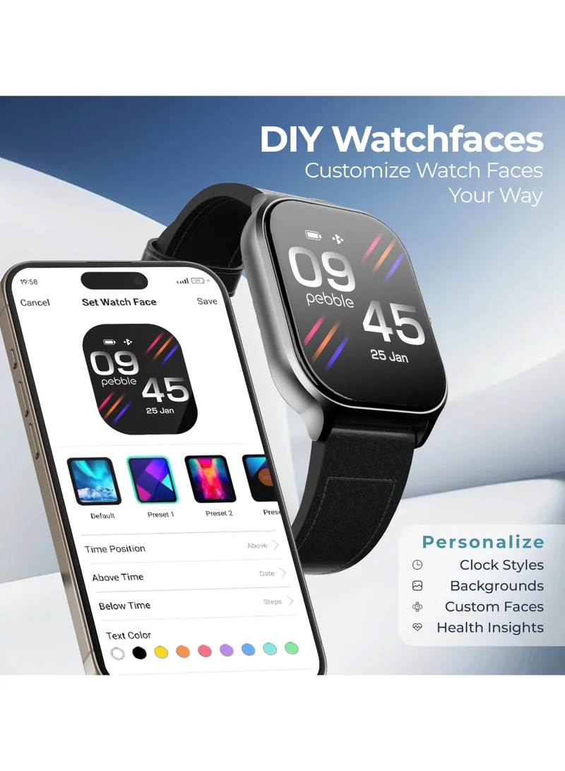Pebble Edge 2.01" True HD Display, Premium Leather Strap, Light Weight Design, Health suite, BT Calling, Calculator,