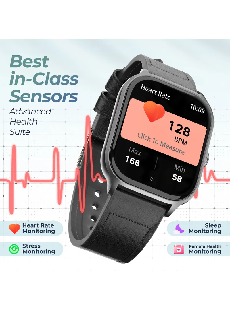 Pebble Edge 2.01" True HD Display, Premium Leather Strap, Light Weight Design, Health suite, BT Calling, Calculator,