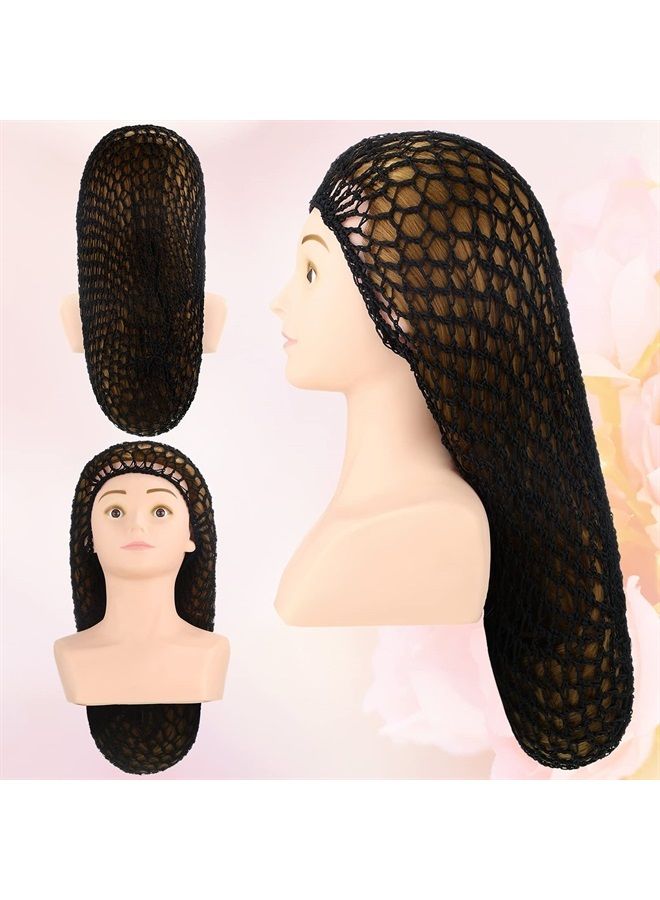 Waydress 3 Pieces Mesh Crochet Hair Net Crocheted Hair Net Cap Soft Rayon Snood Hat 20 Inch Sleeping Cap Hair Accessories for Women (Black, Gray, Sapphire) - Image 2