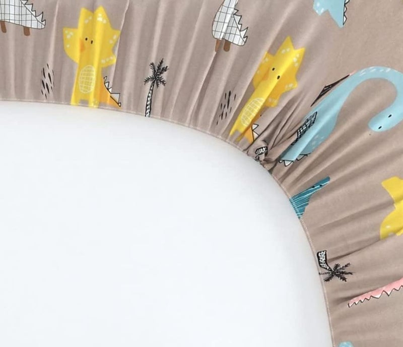 NEW LEAF Style Cotton Feel Glace Cotton Elastic Fitted Printed King Size Double Bed Bedsheet with 2 Pillow Cover (78"x72", Cute Brown Dinosaur Design) - Image 3