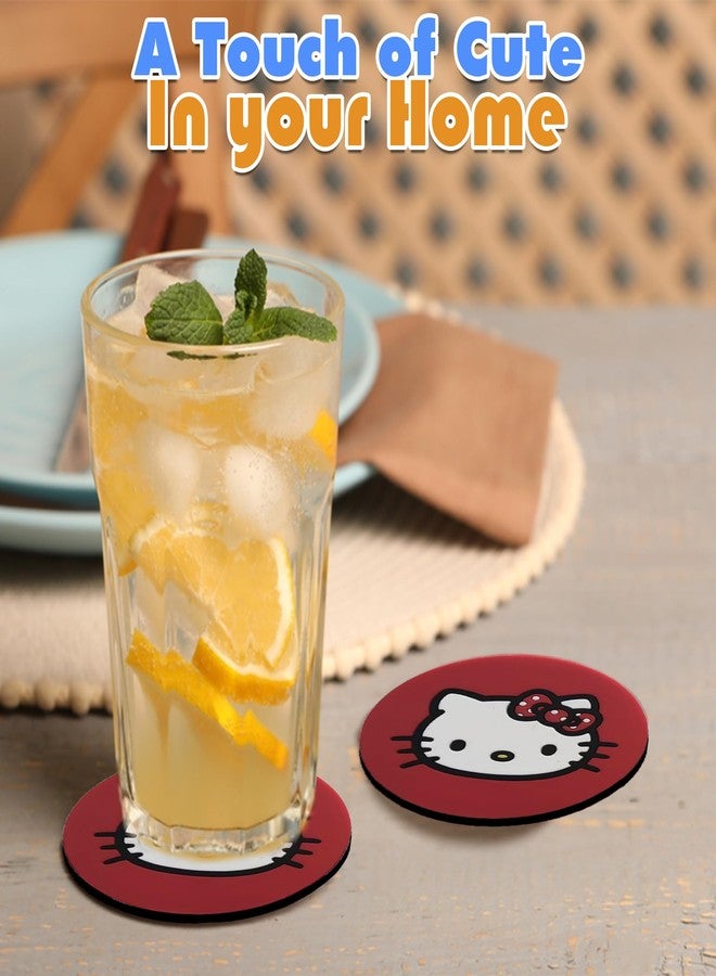 هالو كيتي قواعد أكواب سيارة هيلو كيتي | قاعدة أكواب هيلو كيتي | إكسسوارات سيارات | مستلزمات منزلية | أغراض | سيليكون مانع للانزلاق، قطر 2.75 بوصة | طقم من قطعتين | أحمر | مرخص رسميًا - Image 5