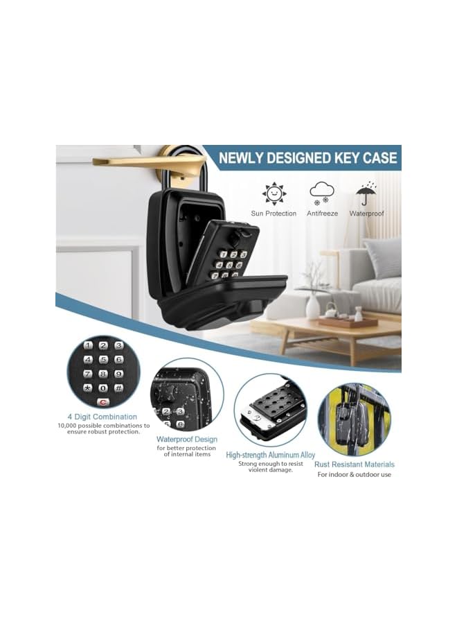 PROMASS PROMASS Key Lock Box Combination Padlock, Outdoor Key Safe with 12-digit Combination Password, Heavy Duty Key Storage Large Lock Box, Waterproof Key Padlock Safe for Home Office Garage School (Black)  - Image 4