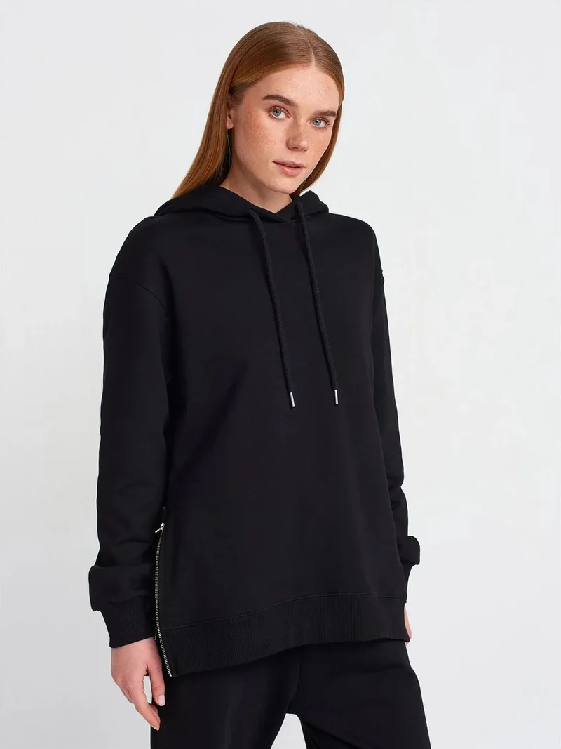 ديلفين DILVIN Oversized Cotton Zip-Front Hooded Sweatshirt