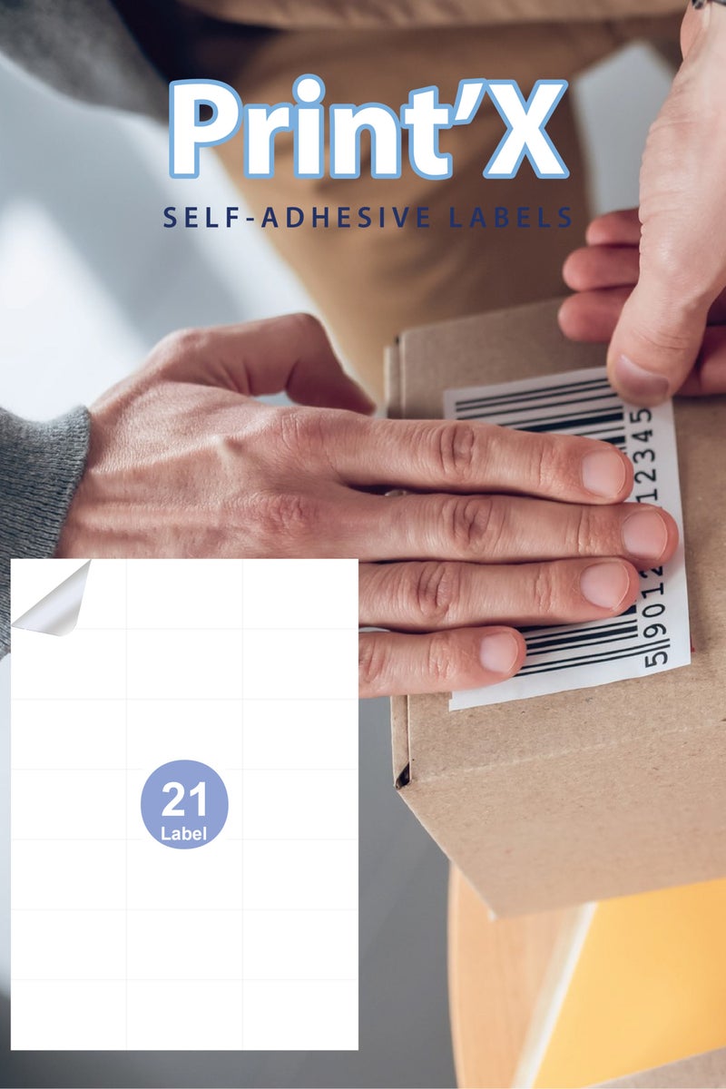 Print'X A4 Sticker Paper – 21 Labels per Sheet – Label Size 42.5 x 70 mm – Pack of 100 Sheets - Image 3