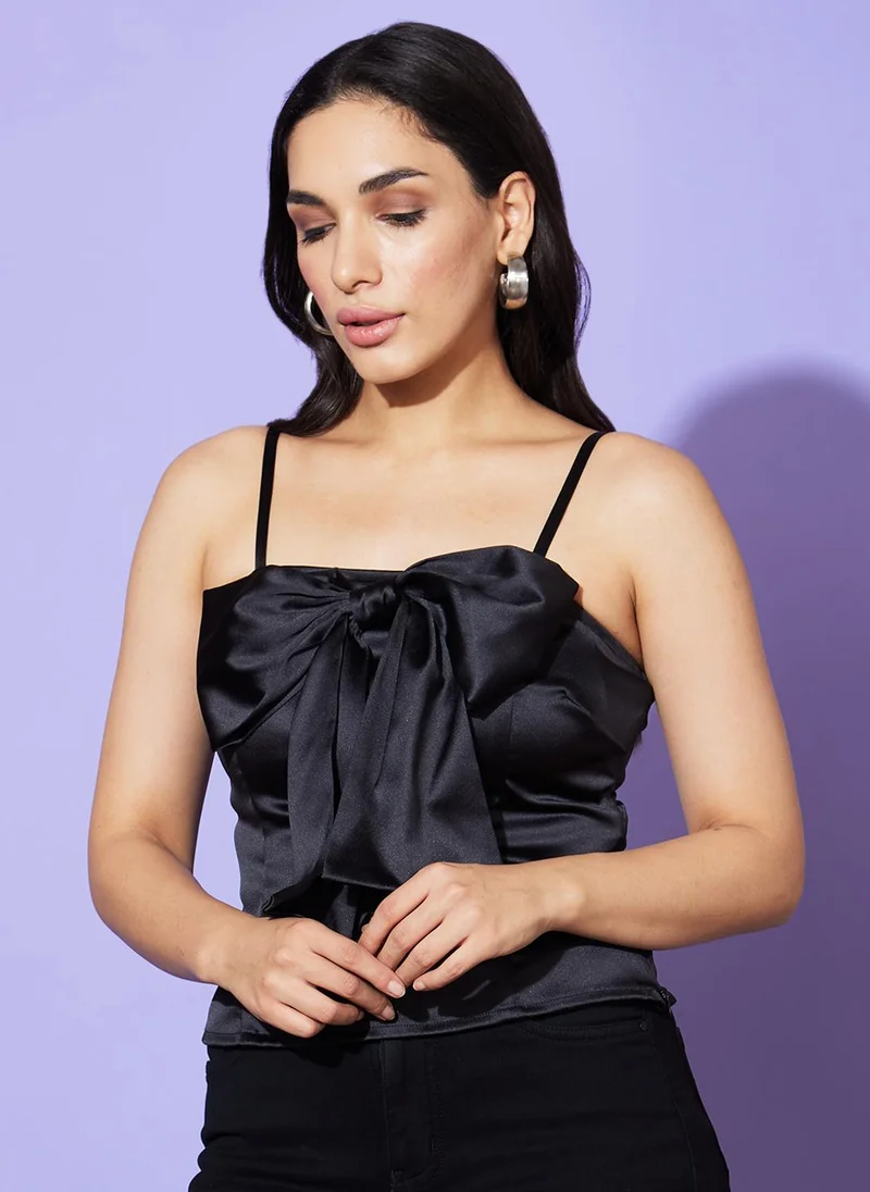 globus Globus Women Black Shoulder Straps Satin Party Top
