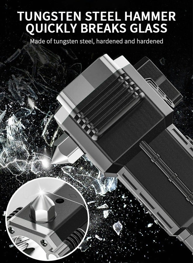 GROIC Waterproof Tactical Flashlight, Car Safety Hammer Window Breaker Seat Belt Cutter with Cob Side Light, Power Bank, USB Charging, Magnetic, Strobe Modes All in One Flashlight - Image 2