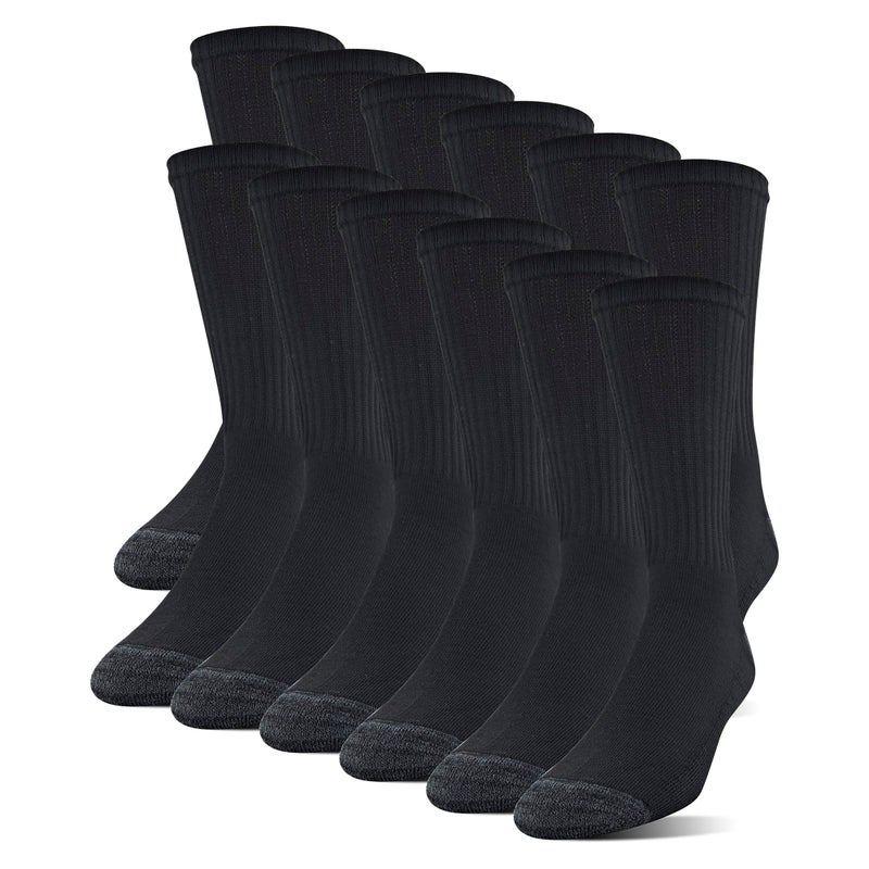 Gildan Men's Polyester Half Cushion Crew Socks, 12-Pairs, Black, Shoe Size: 6-12 - Image 1