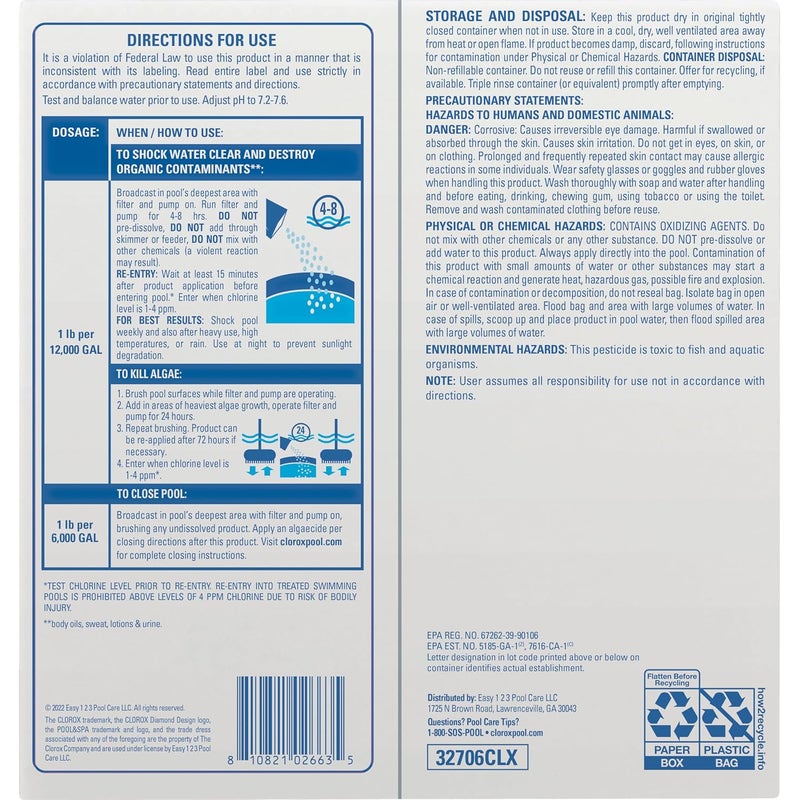 CLOROX Pool&Spa Shock Clear - 4-in-1 Formula for Crystal Clear Swimming Pool Water (6-Pack) - Image 2