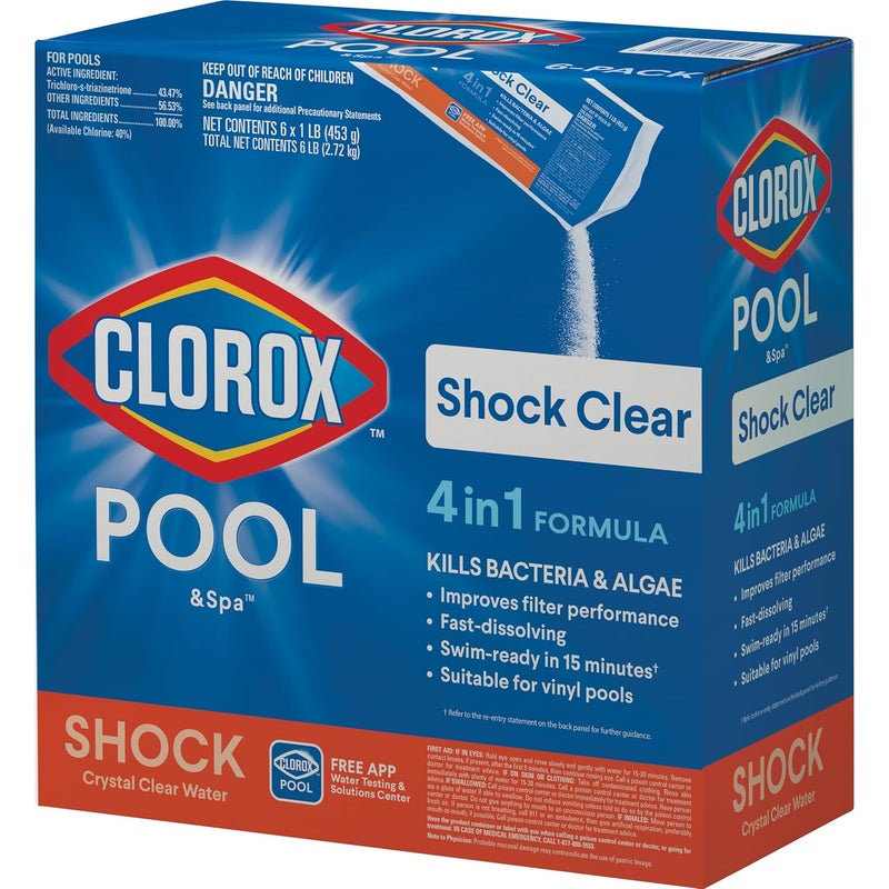 CLOROX Pool&Spa Shock Clear - 4-in-1 Formula for Crystal Clear Swimming Pool Water (6-Pack) - Image 1