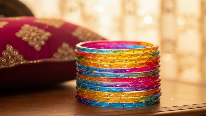 JD'Z COLLECTION Raindrop Glass Bangles for Women, Traditional Style, Set of 12, Indian Trendy Transparent Crystal Glass Bangles Bracelet | Fancy Kanch ki Chudi Set | Bangles for Wedding (Multi, 2.6 (Inner Dia-2.37")) - Image 5