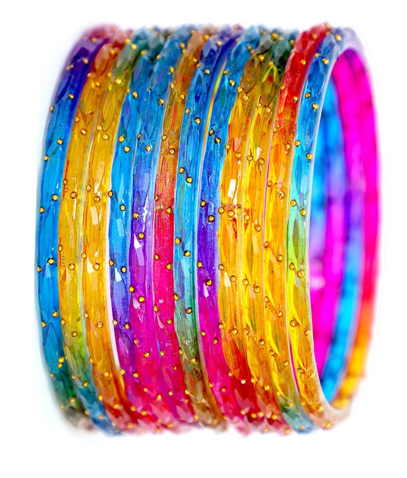 JD'Z COLLECTION Raindrop Glass Bangles for Women, Traditional Style, Set of 12, Indian Trendy Transparent Crystal Glass Bangles Bracelet | Fancy Kanch ki Chudi Set | Bangles for Wedding (Multi, 2.6 (Inner Dia-2.37")) - Image 2