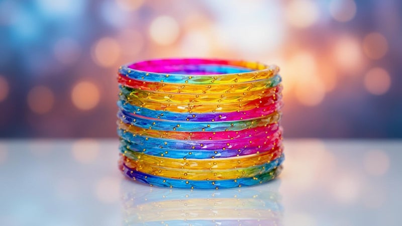 JD'Z COLLECTION Raindrop Glass Bangles for Women, Traditional Style, Set of 12, Indian Trendy Transparent Crystal Glass Bangles Bracelet | Fancy Kanch ki Chudi Set | Bangles for Wedding (Multi, 2.6 (Inner Dia-2.37")) - Image 3