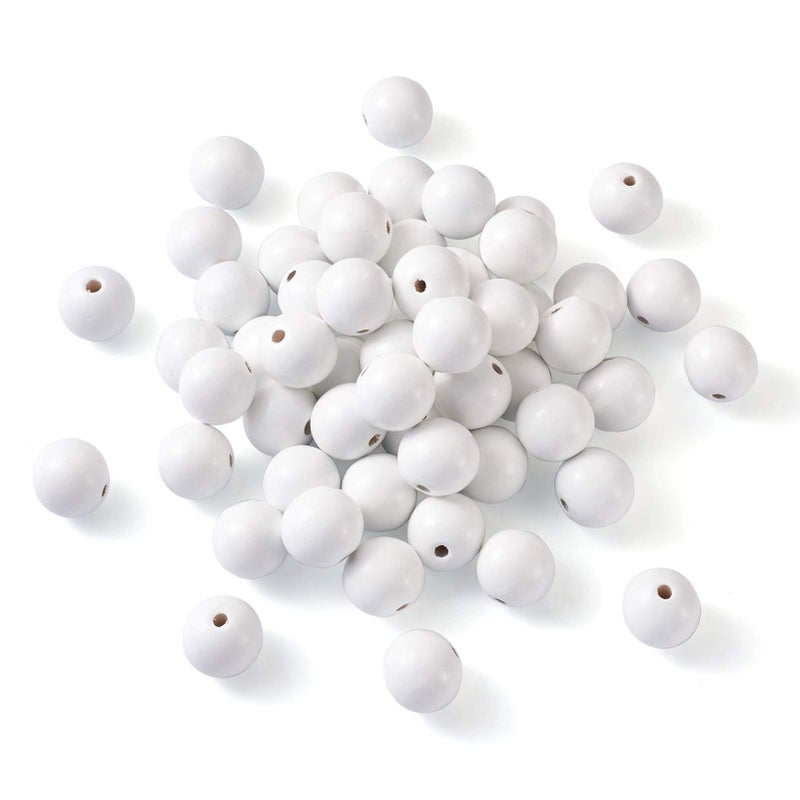 50Pcs White Wooden Beads for Crafts 30mm Natural Painted Wood Loose Spacer Beads for Christmas Ornament DIY Garland Macrame Jewelry Making