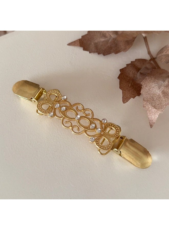 Gold Cardigan Sweater Cinch Clips – Elegant Vintage-Style Metal Clasp for Sweaters, Shawls, and Scarves – Stylish Clothing Accessory for Women