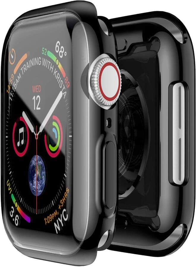For Apple Watch Cover/Case 44mm Series 4,With Screen Glass Protective Shell, Physical Vapor Deposition TPU Watch Case - Black