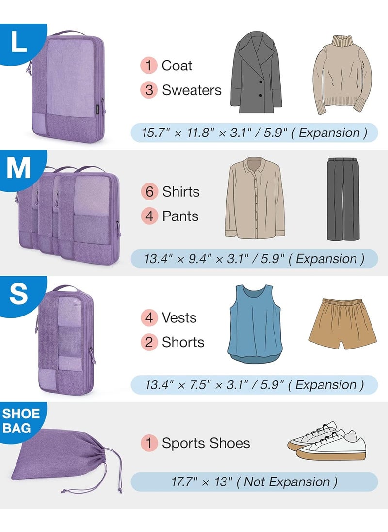 BAGSMART BAGSMART Compression Packing Cubes for Travel 6 Set Packing Cubes for Carry on Suitcases Compression Travel Cubes  Suitcase Organizer for Packing with Shoe Bag  - Image 2