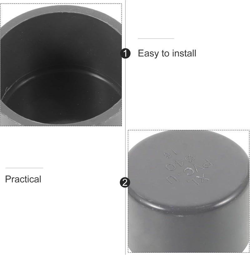 DOITOOL 10pcs Pvc Pipe End Caps Gray 40mm Pipe End Cap Fittings Replacement Protective Plug for Plumbing Industrial Use - Image 3