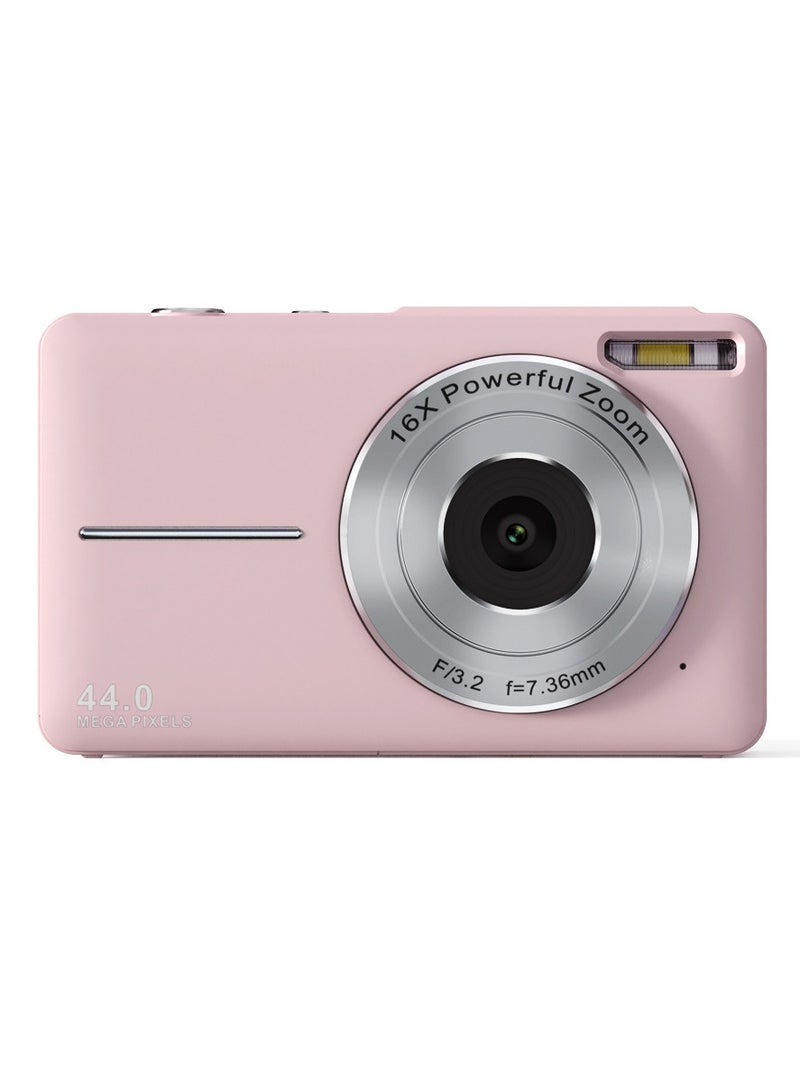 كاميرا رقمية، كاميرا للأطفال بدقة FHD 1080P، كاميرات رقمية بنقطة وتصوير بدقة 44MP مع بطاقة ذاكرة 32GB، زووم 16X، حبل، كاميرا بحجم مدمج، هدية للأولاد/البنات (وردي) - Image 4