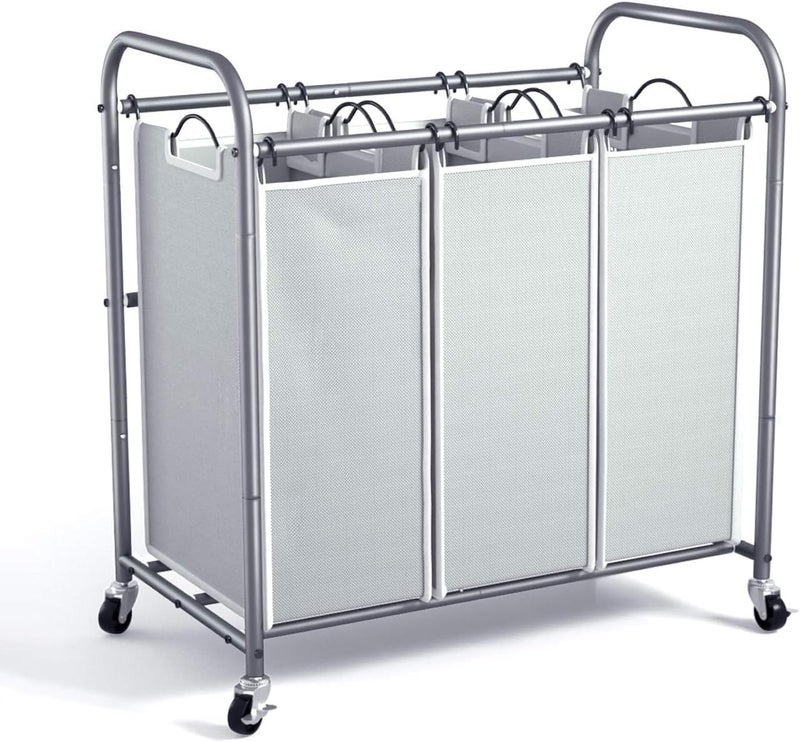 ROMOON Laundry Sorter 3 Section Heavy Duty Laundry Hamper with Wheels and Removable Liners SpaceSaving Organizer for Laundry Room Apartment Dorm Closet Storage Gray