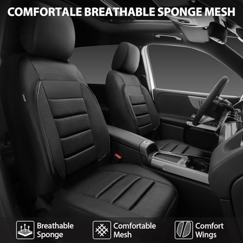 CAR PASS Breatherable Air Mesh Car Seat Covers Full Set 3D Foam Back Support Automotive Seat Covers All Season Car Seat Cover Fit AutomotiveSUVSedanVan Airbag Compatible Black - Image 3
