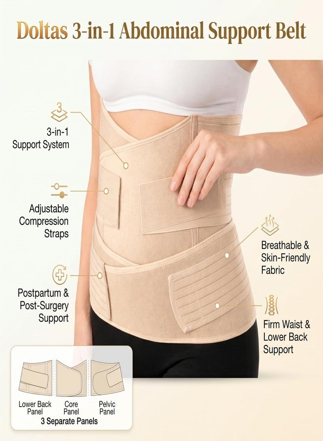 DOLTAS 3-in-1 Post Pregnancy Abdominal Belt for Women – C-Section Abdomen Belt & Belly Wrap for After Delivery Recovery – Adjustable Postpartum Belt, Maternity Belt for Waist, Pelvis & Tummy Support (Free Size) (Beige Skin) - Image 3