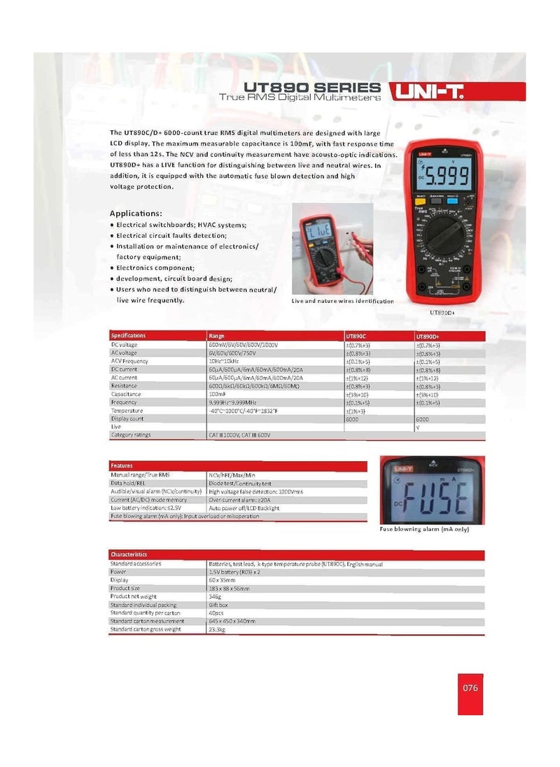 UT890C 6000count true RMS Digital Industrial and Scientific Multimeter