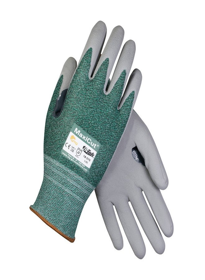 ATG 18-570/XL Maxicut, Green 15G Engineered Yarn Shell, Gray Nitrile Microfoam Grip, A2 Green XL - Image 1