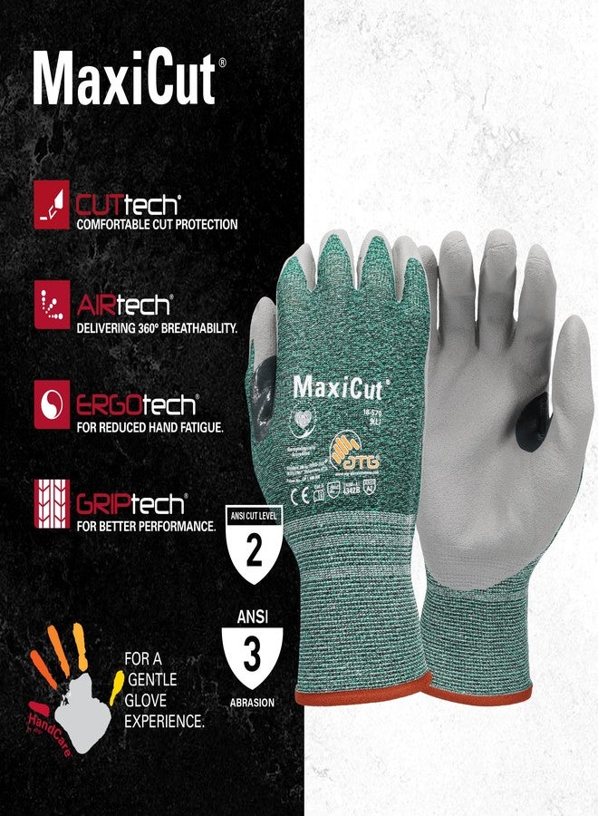 ATG 18-570/XL Maxicut, Green 15G Engineered Yarn Shell, Gray Nitrile Microfoam Grip, A2 Green XL - Image 2