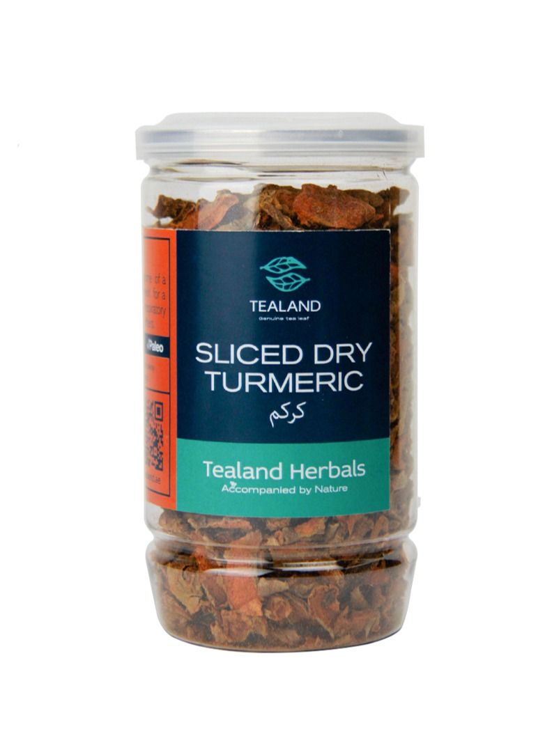 Tealand Herbal Tea Sliced Dry Turmeric Malty and Rich 100% Natural Ingredients Antioxidants Rich Helps Destress Soothing & Calming Tisane 100g - Image 1