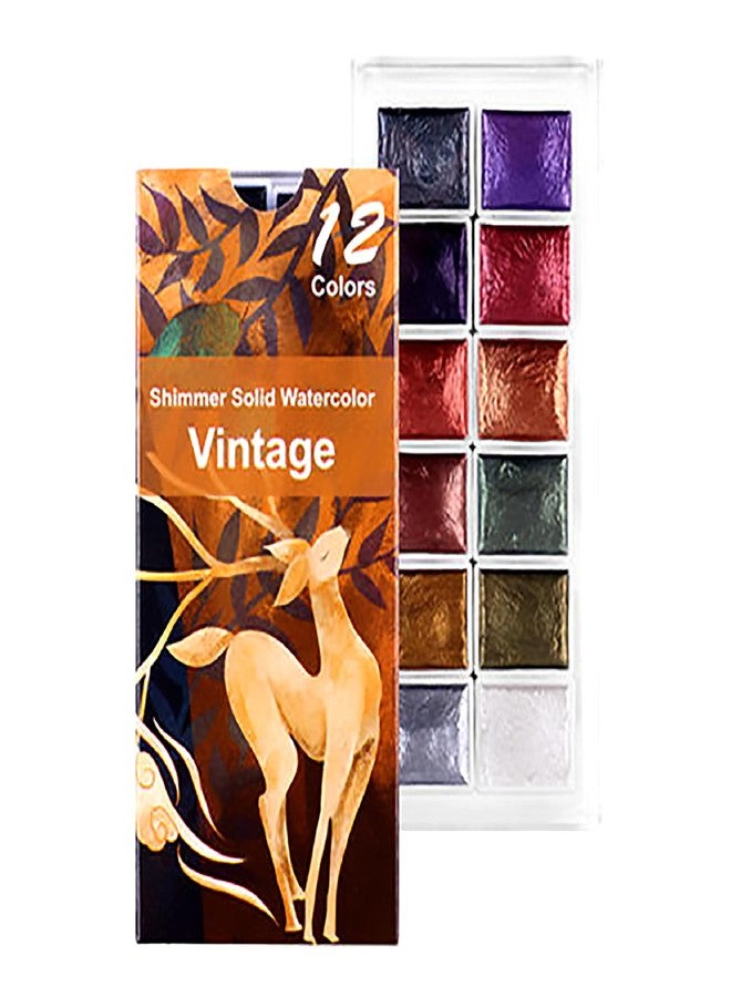 The Crafthives Shimmer Solid Watercolor Set | 12 Vintage Colors | Metallic Pearl Finish Cakes for Painting, Calligraphy & Journaling | Premium Artist Set for Students & Professionals - Image 1
