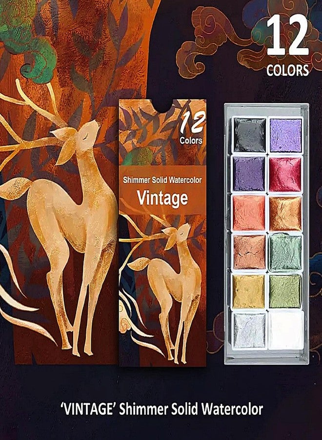 The Crafthives Shimmer Solid Watercolor Set | 12 Vintage Colors | Metallic Pearl Finish Cakes for Painting, Calligraphy & Journaling | Premium Artist Set for Students & Professionals - Image 2