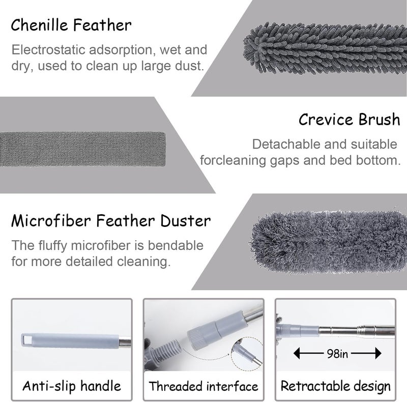 Brijex Microfiber Duster with Extension Pole 4 Replacement Heads Washable Reusable Bendable for Cleaning High Ceiling Fans - Image 3