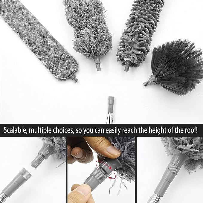 Brijex Microfiber Duster with Extension Pole 4 Replacement Heads Washable Reusable Bendable for Cleaning High Ceiling Fans - Image 2