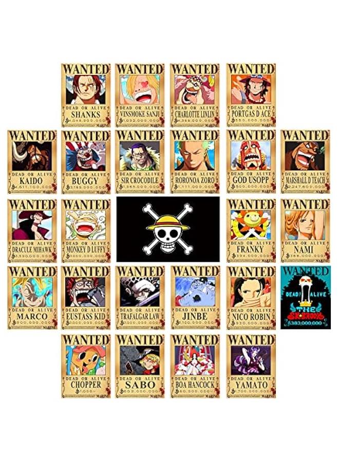 FIDRTH 25PCS Anime 【OP】 Wanted Posters 30×21cm, New Bounty Edition, Straw Hat Pirates Crew Nika Luffy 3 Billion, Zoro, Sanji, 【OP】 Anime Gifts(Retro) - Image 1