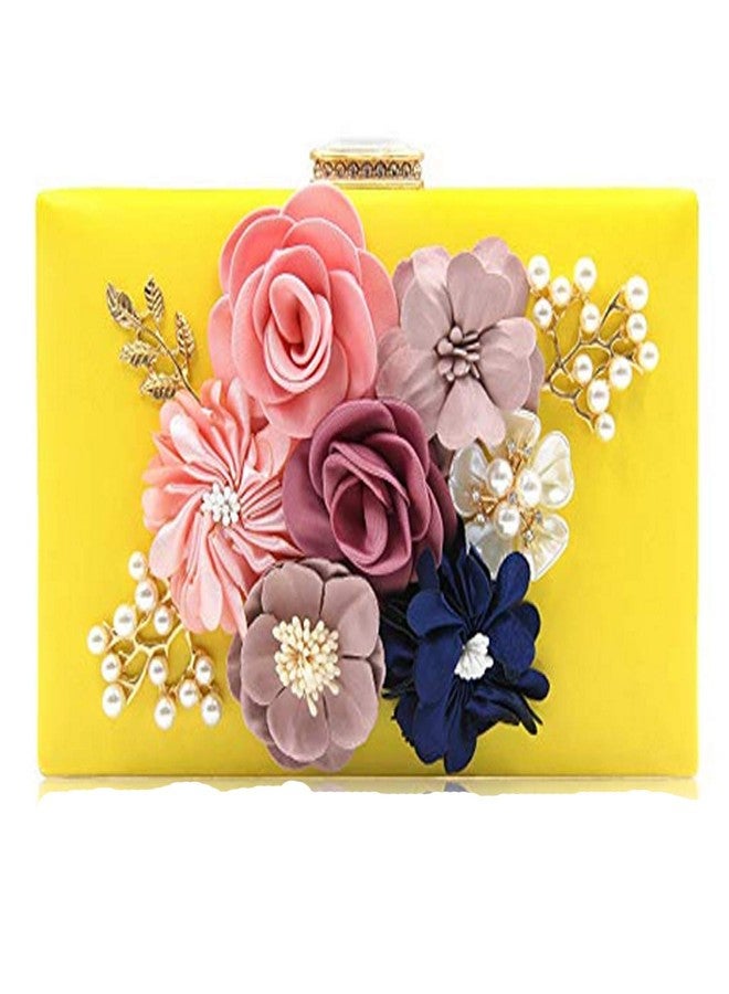 Amaze Flower Clutch Purse for Women Floral Evening Bags for Wedding Bride Formal Party (Yellow)