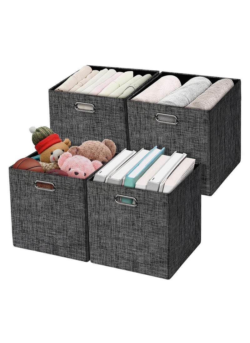 Posprica Posprica Collapsible Storage Cubes1111 Heavy Duty Fabric Stroage Basket Bins 4pcsBlack 