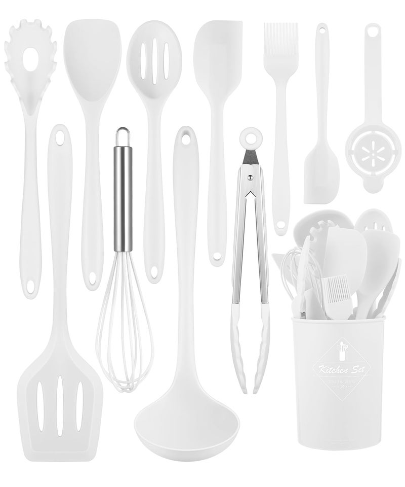 Pranski Kitchen Utensils Set-12 Pieces Silicone Cooking Utensils Set (Dishwasher Safe) 392°F Heat Resistant Spatula Set,Kitchen Utensil Set for Nonstick Cookware,Best Kitchen Tools with Holder - Image 1