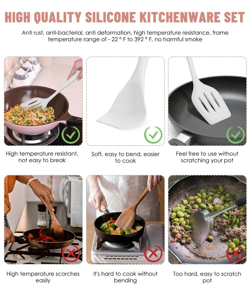 Pranski Kitchen Utensils Set-12 Pieces Silicone Cooking Utensils Set (Dishwasher Safe) 392°F Heat Resistant Spatula Set,Kitchen Utensil Set for Nonstick Cookware,Best Kitchen Tools with Holder - Image 3