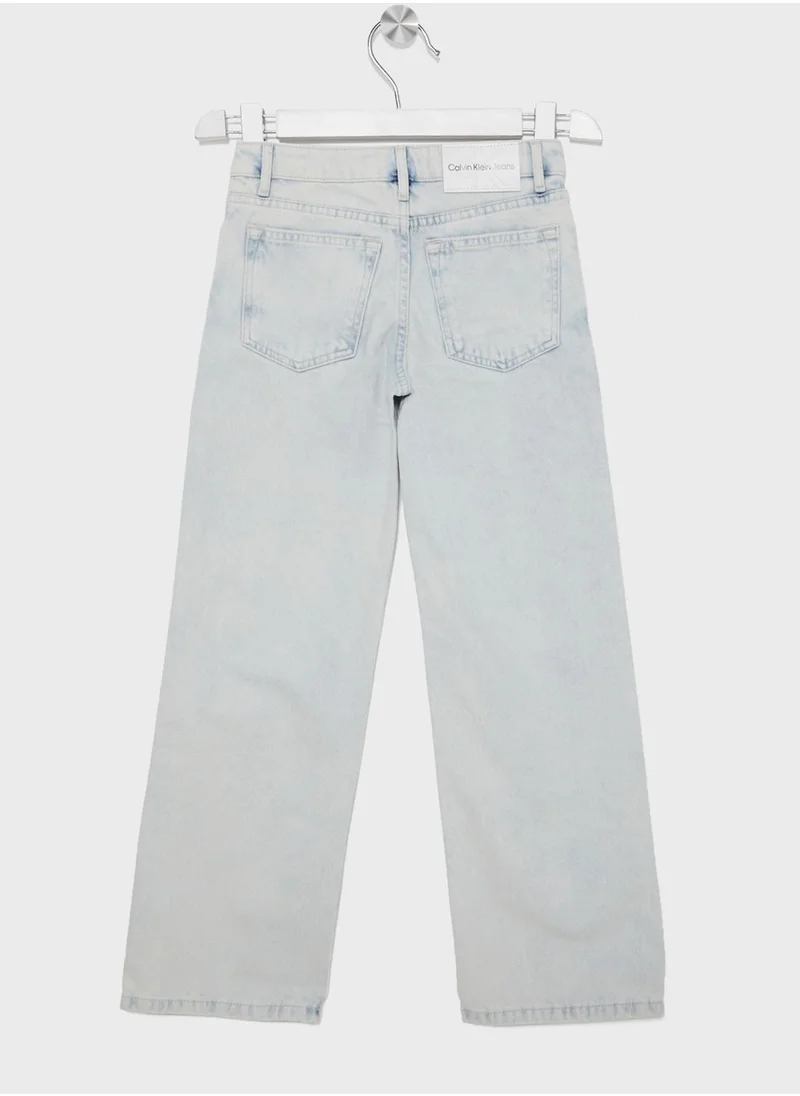 Calvin Klein Jeans Kids Light Wash Wide Leg Jeans