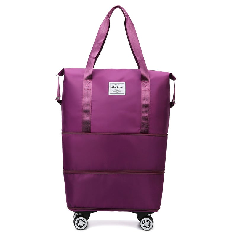 Large-capacity travel bag with roller for short-distance travel trolley luggage bag can be set luggage extension travel bag wholesale Purple red 