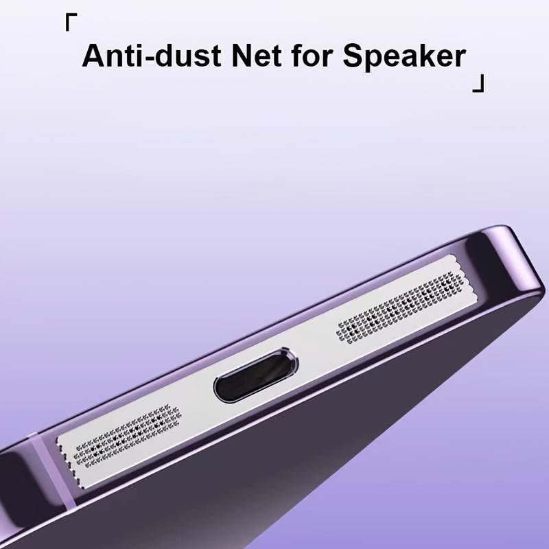 MahadealzDesign ماهاديلز تصميم عبوة من 2 ملصقات معدنية مضادة للغبار لهواتف المحمول شبكة مكبر الصوت ذاتية اللصق لحماية مكبرات الصوت لهواتف آيفون 12/13/14 (ذهبي) - Image 3