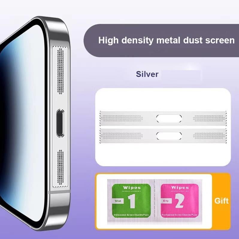 MahadealzDesign ماهاديلز تصميم عبوة من 2 ملصقات معدنية مضادة للغبار لهواتف المحمول شبكة مكبر الصوت ذاتية اللصق لحماية مكبرات الصوت لهواتف آيفون 12/13/14 (ذهبي) - Image 2