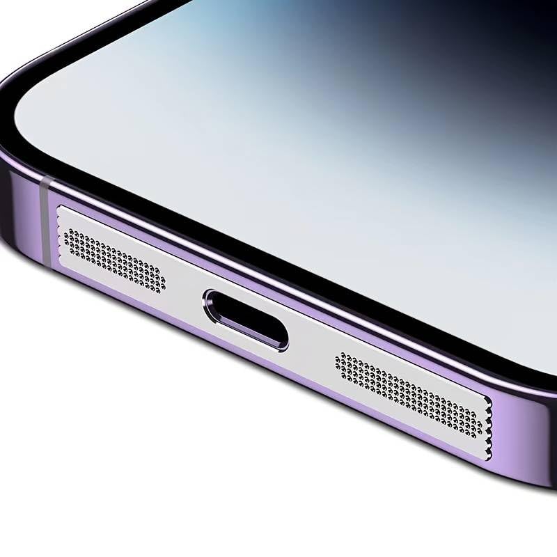 MahadealzDesign ماهاديلز تصميم عبوة من 2 ملصقات معدنية مضادة للغبار لهواتف المحمول شبكة مكبر الصوت ذاتية اللصق لحماية مكبرات الصوت لهواتف آيفون 12/13/14 (ذهبي) - Image 1