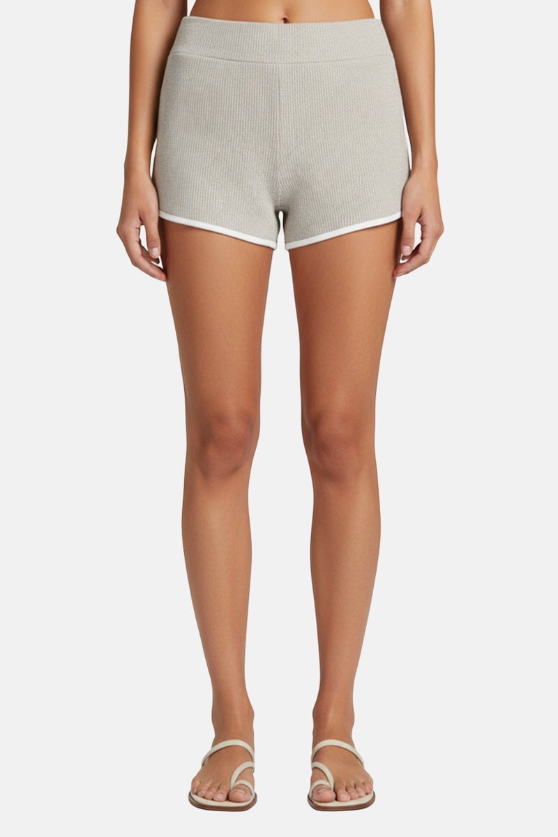 FOREVER 21 Women Regular Fit Ribbed Shorts, Light Grey - Image 1