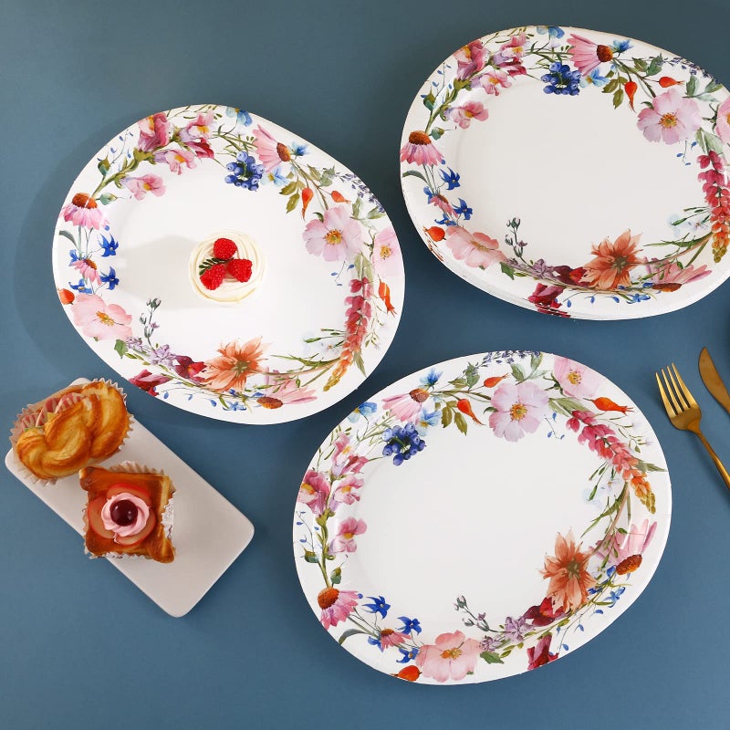 Boocikey 50PCS Spring Floral Oval Paper Plates Party Supplies 10""?12"" in Large Oval Dinner Plates Tea Party Plates Bulk for Holiday Bridal Shower Wedding Wildflower Party Decorations - Image 2