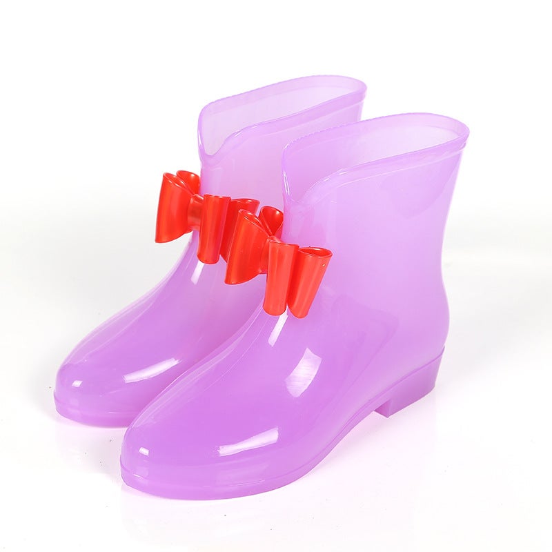Parent-Child Style Girl'S Bow Rain Boots For Middle School Students Transparent Non-Slip Jelly Short Barrel Princess Rain Boots - Image 3