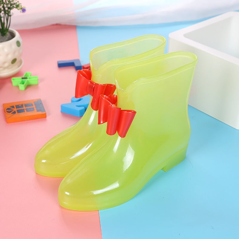 Parent-Child Style Girl'S Bow Rain Boots For Middle School Students Transparent Non-Slip Jelly Short Barrel Princess Rain Boots - Image 5